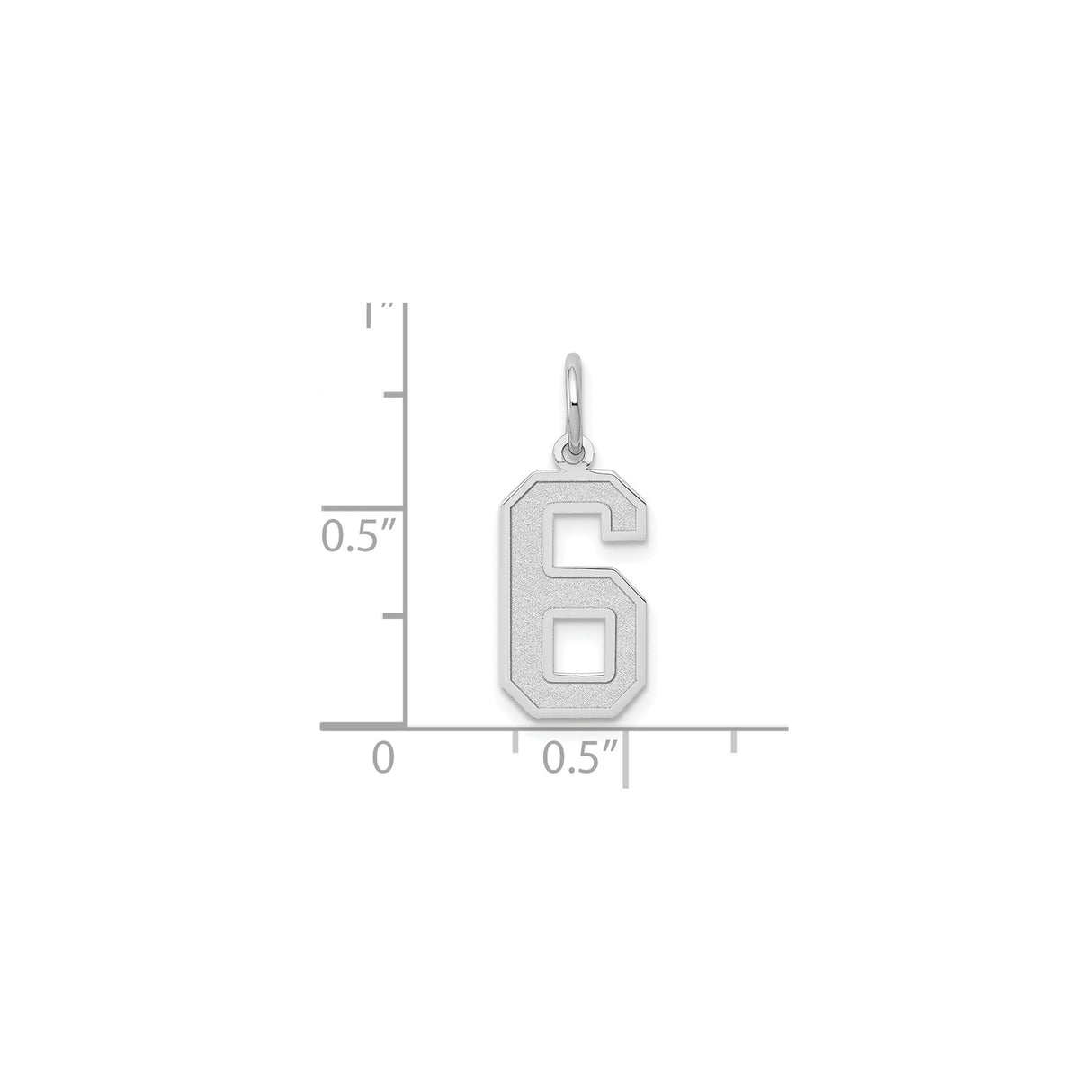 14k White Gold Number 6 Pendant Charm, Bold Block Style, Unisex Design