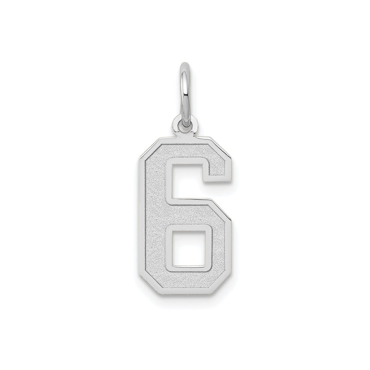 14k White Gold Number 6 Pendant Charm, Bold Block Style, Unisex Design
