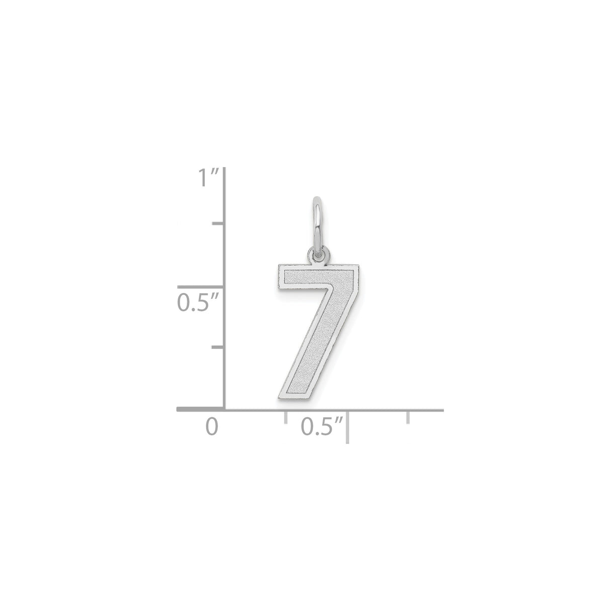 14k White Gold Number 7 Pendant, Textured Finish Minimalist Charm for Women or Unisex Wear