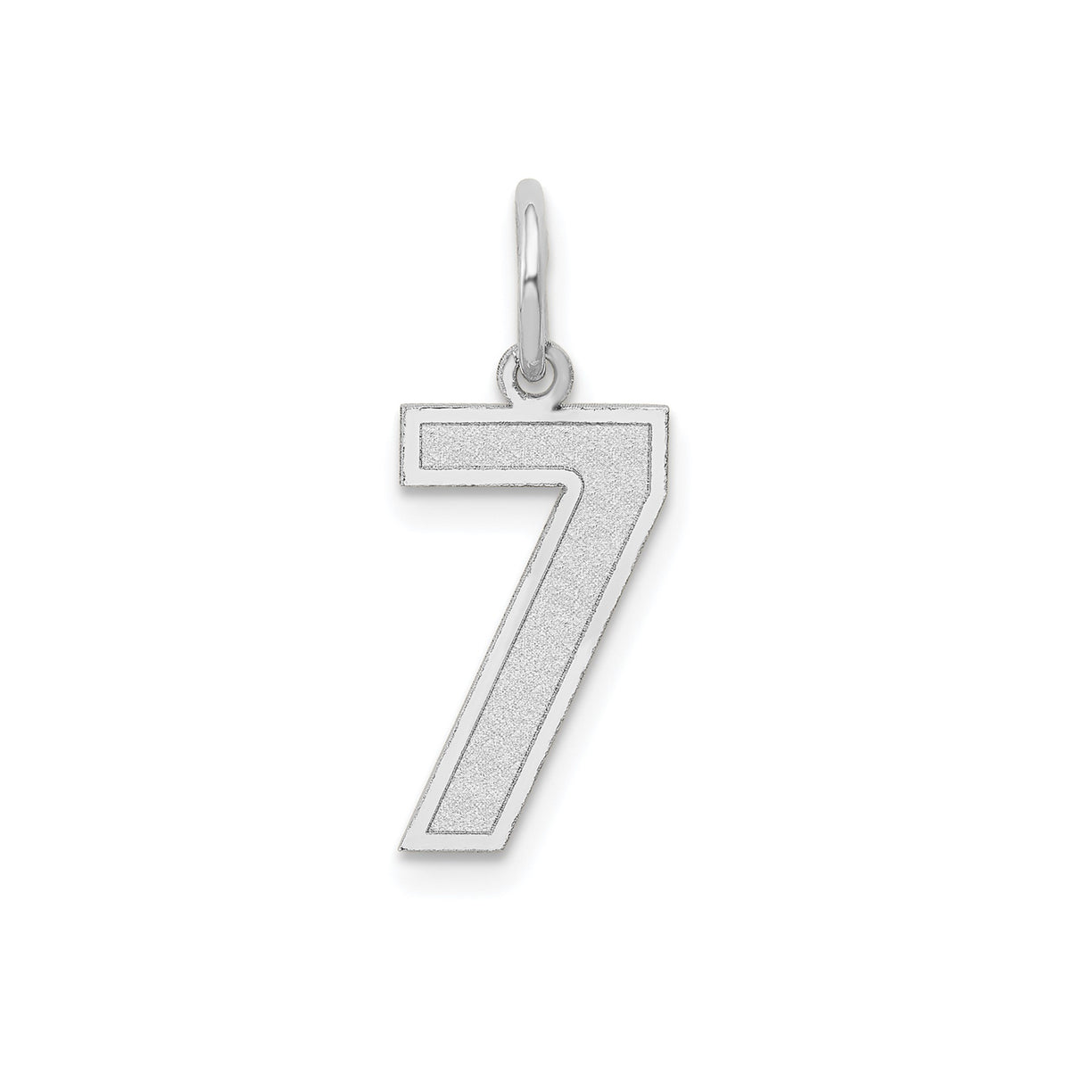 14k White Gold Number 7 Pendant, Textured Finish Minimalist Charm for Women or Unisex Wear