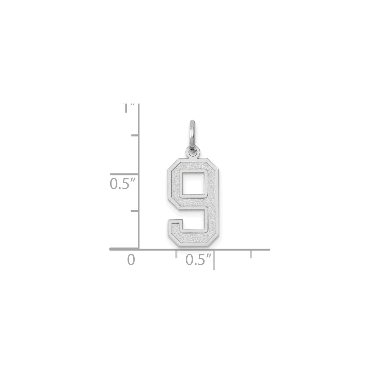14k White Gold Number 9 Pendant with Bold Block Design, Satin Finish, Unisex Charm