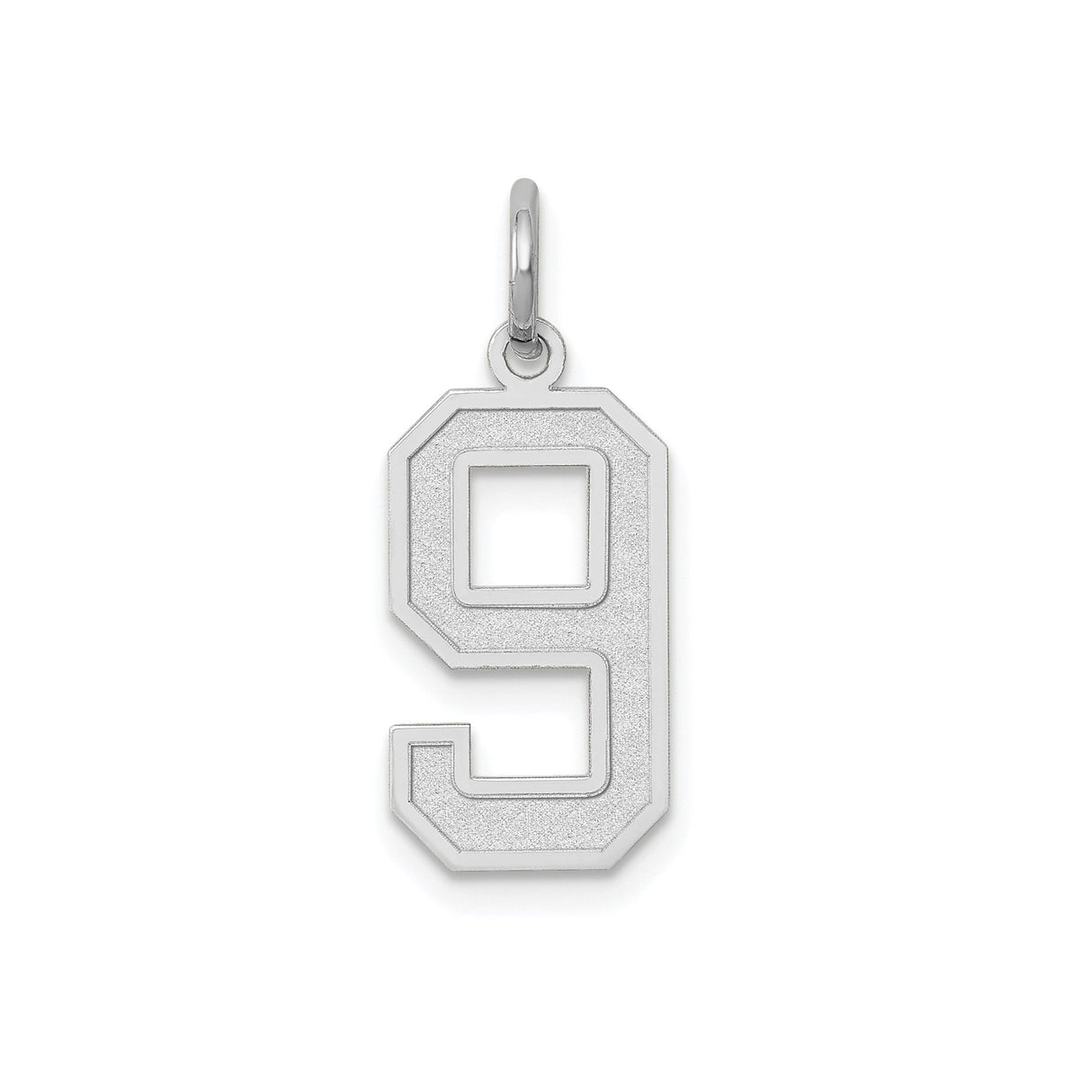 14k White Gold Number 9 Pendant with Bold Block Design, Satin Finish, Unisex Charm