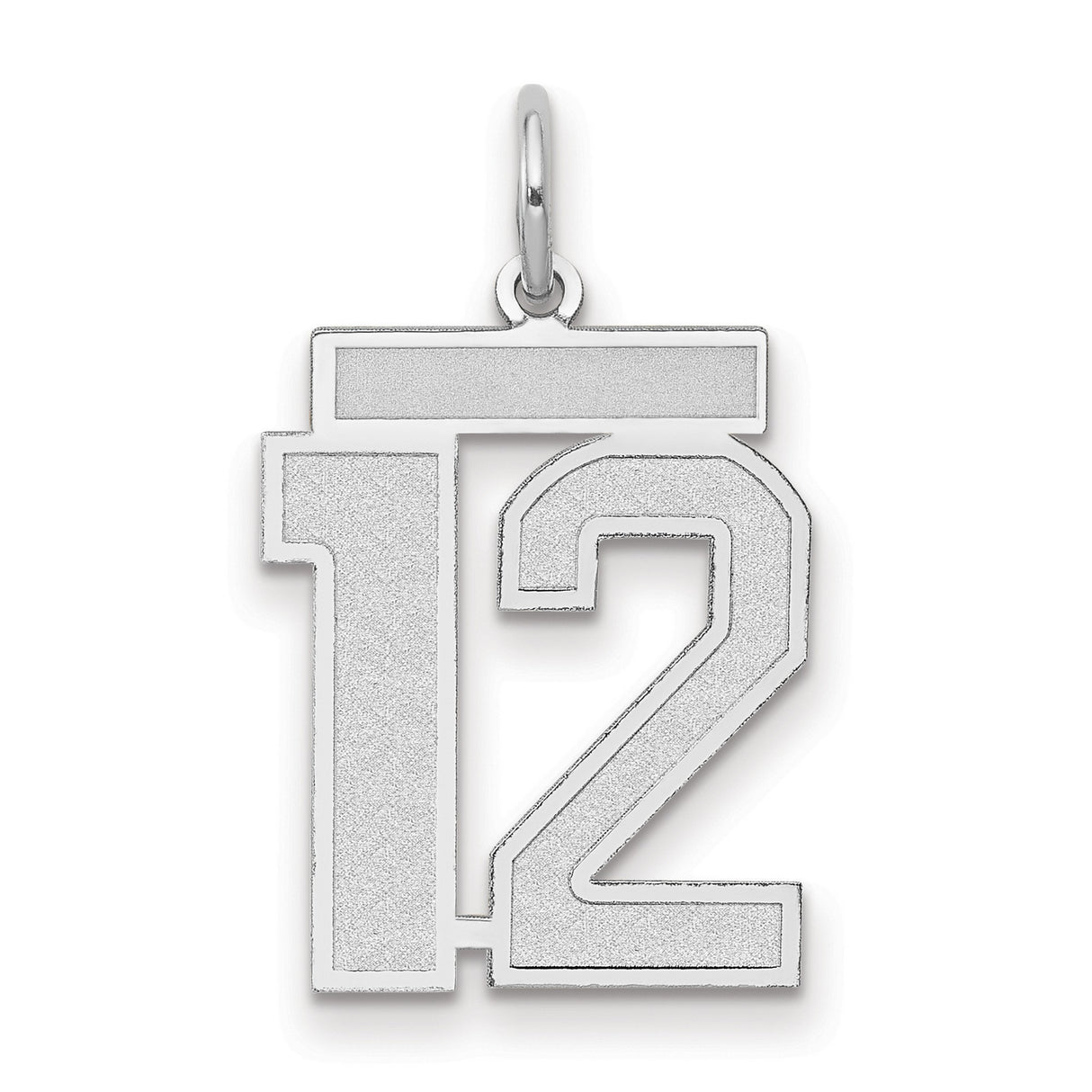 14k White Gold Number 12 Pendant, Bold Block Numeral Charm for Sports Fans and Athletes