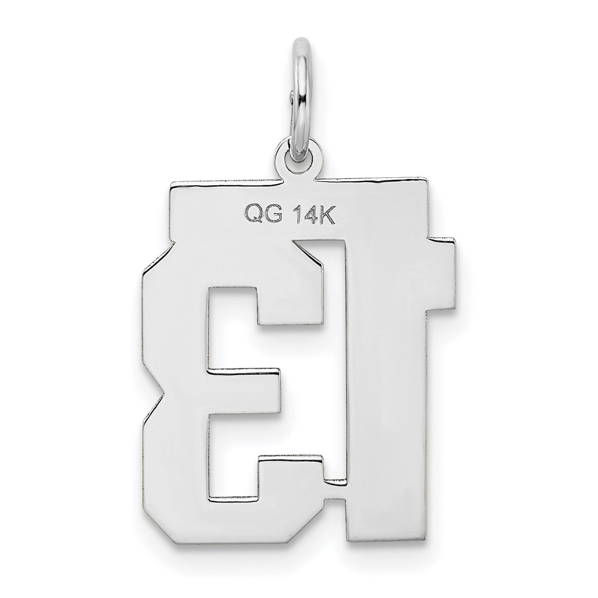 14k White Gold Number 13 Pendant, Bold Block Sports Charm, Lucky Thirteen Jewelry for Men and Unisex