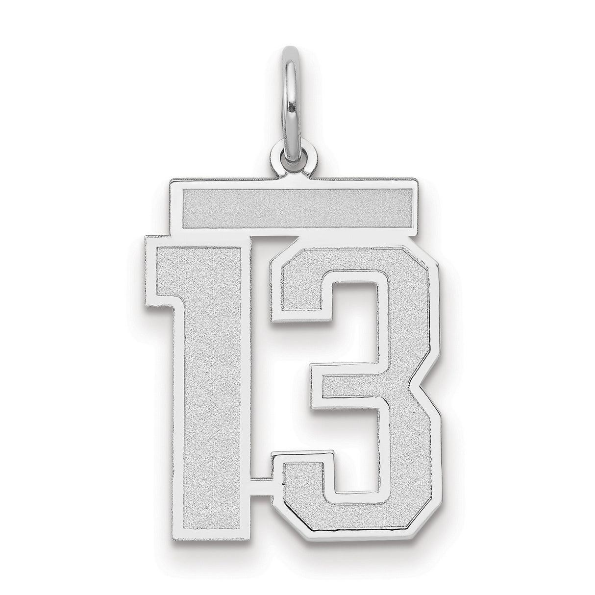 14k White Gold Number 13 Pendant, Bold Block Sports Charm, Lucky Thirteen Jewelry for Men and Unisex