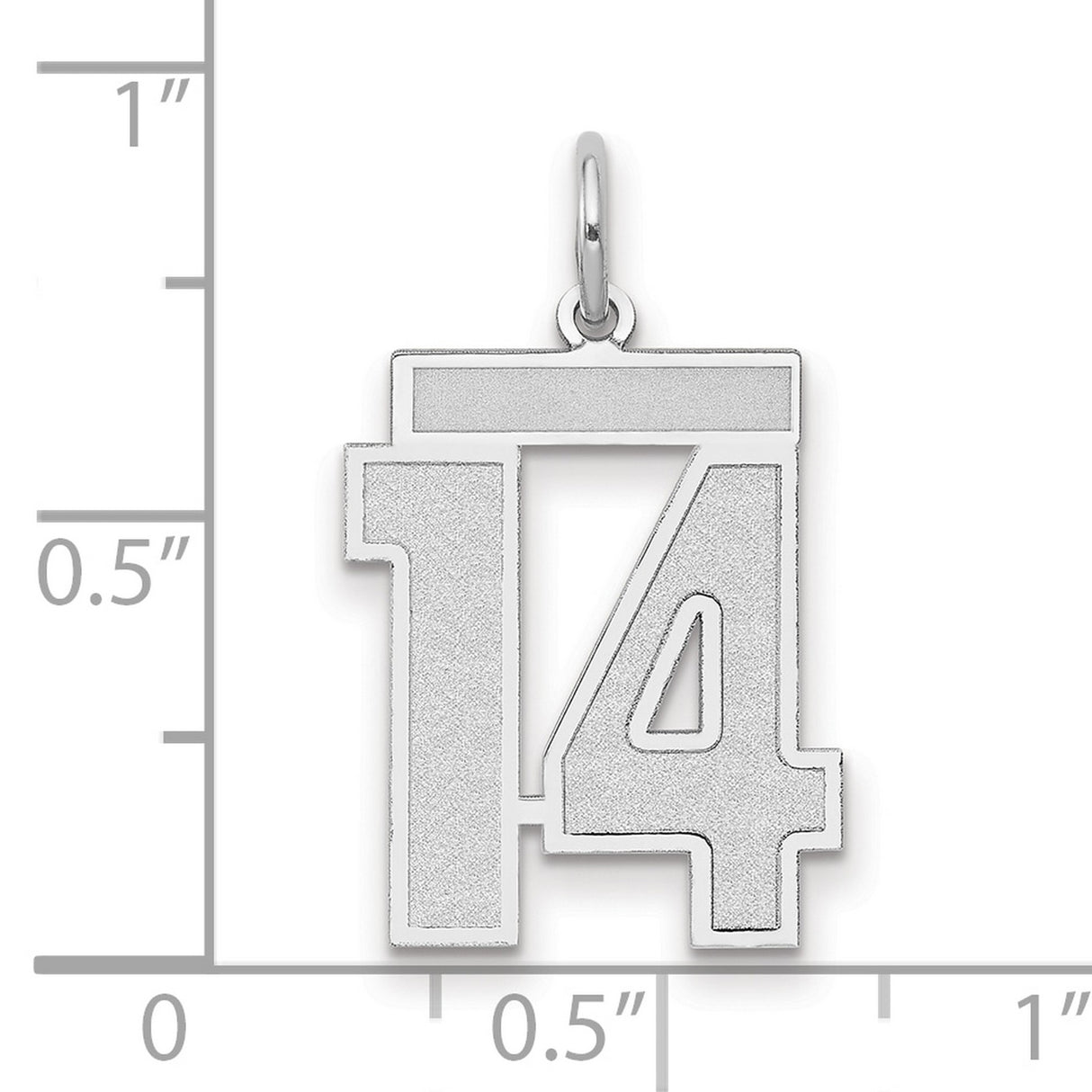 14k White Gold Number 14 Pendant with Brushed Block Design, Sports Jewelry for Men or Women