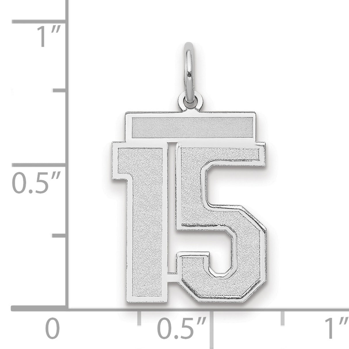 14k White Gold Number 15 Pendant, Satin Finish, Bold Athletic Font Charm