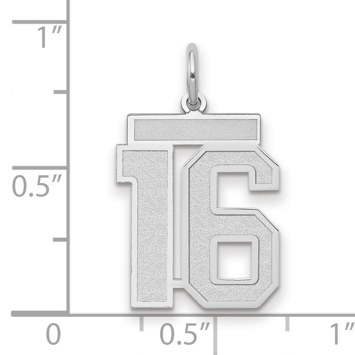 Medium Satin Number 16 Charm Pendant in Real 14k White Gold
