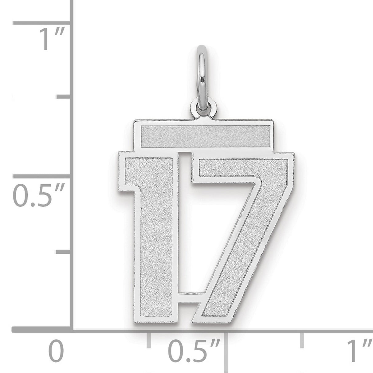 14k White Gold Number 17 Pendant, Polished Finish, Bold Textured Design, Unisex Sports Charm