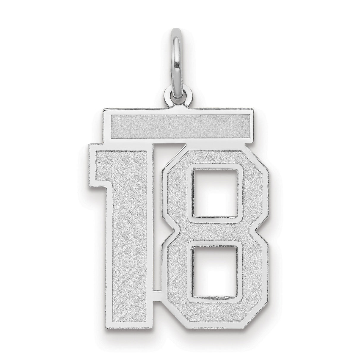 14k White Gold Number 18 Charm Pendant, Block-Style Unisex Numeric Jewelry