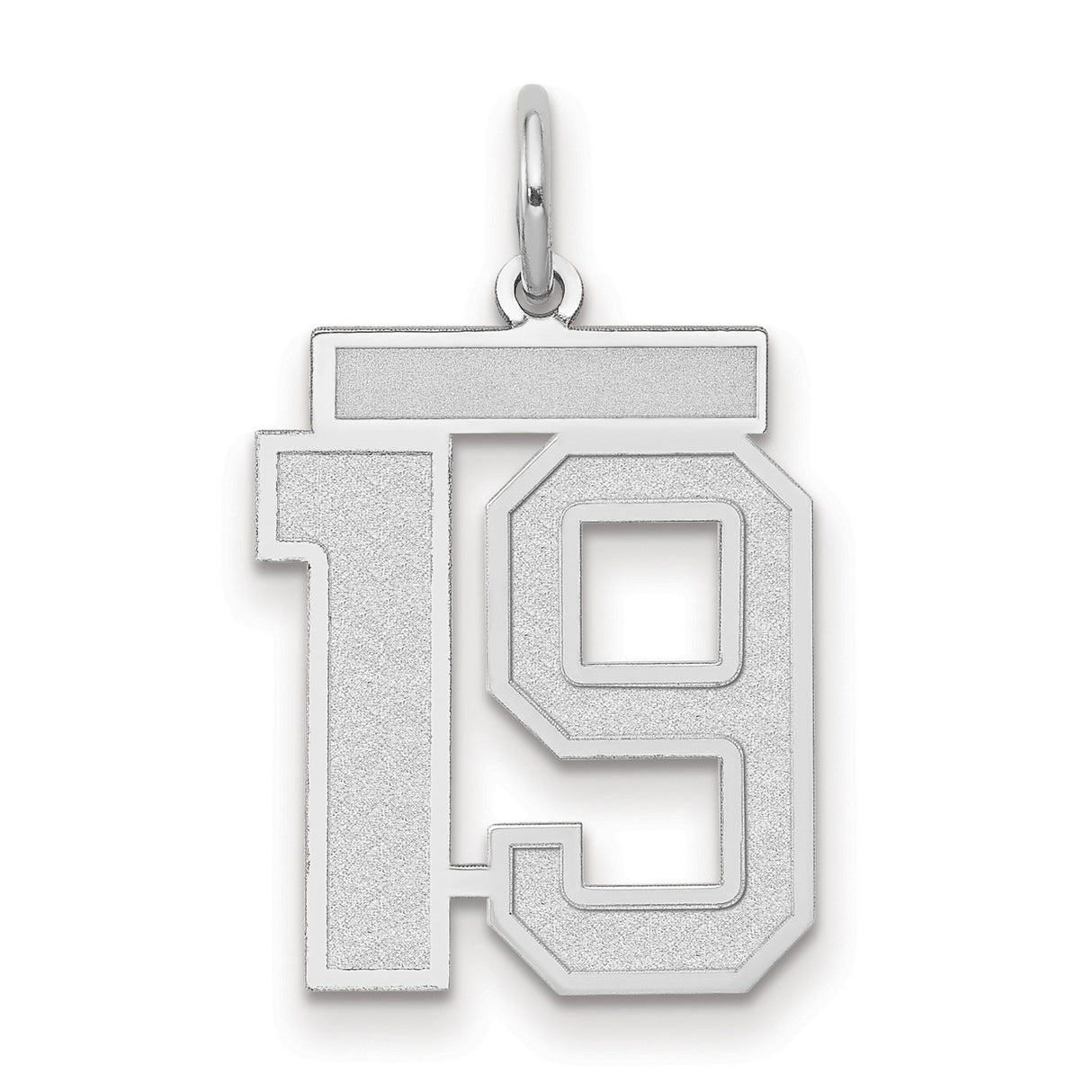 Medium Satin Number 19 Charm Pendant in Real 14k White Gold