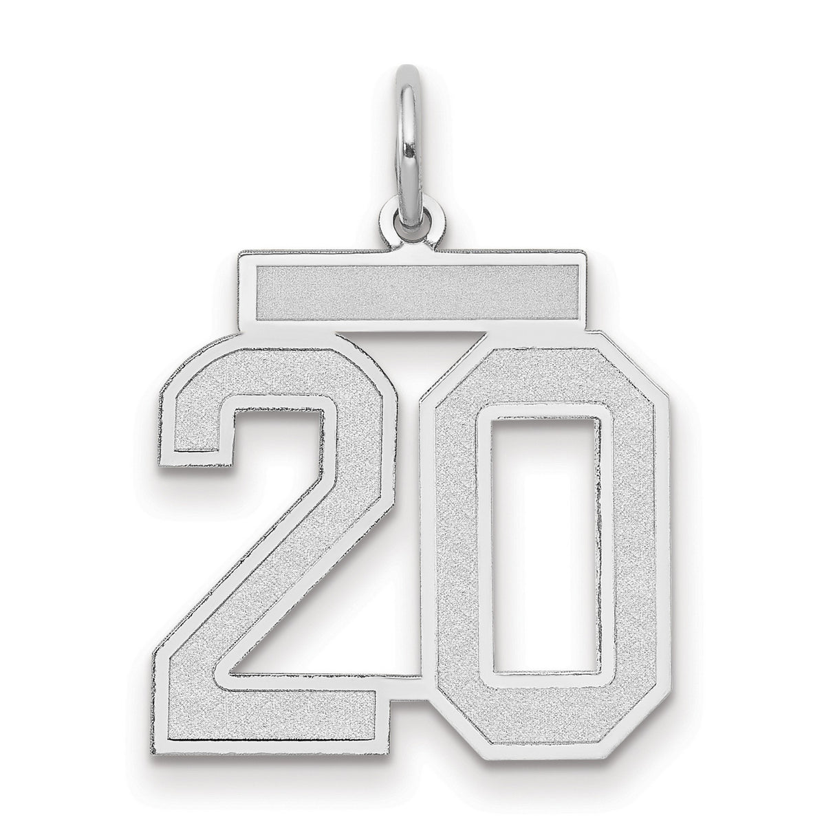 14k White Gold Number 20 Pendant, Bold Block Font Milestone Charm, Unisex Design
