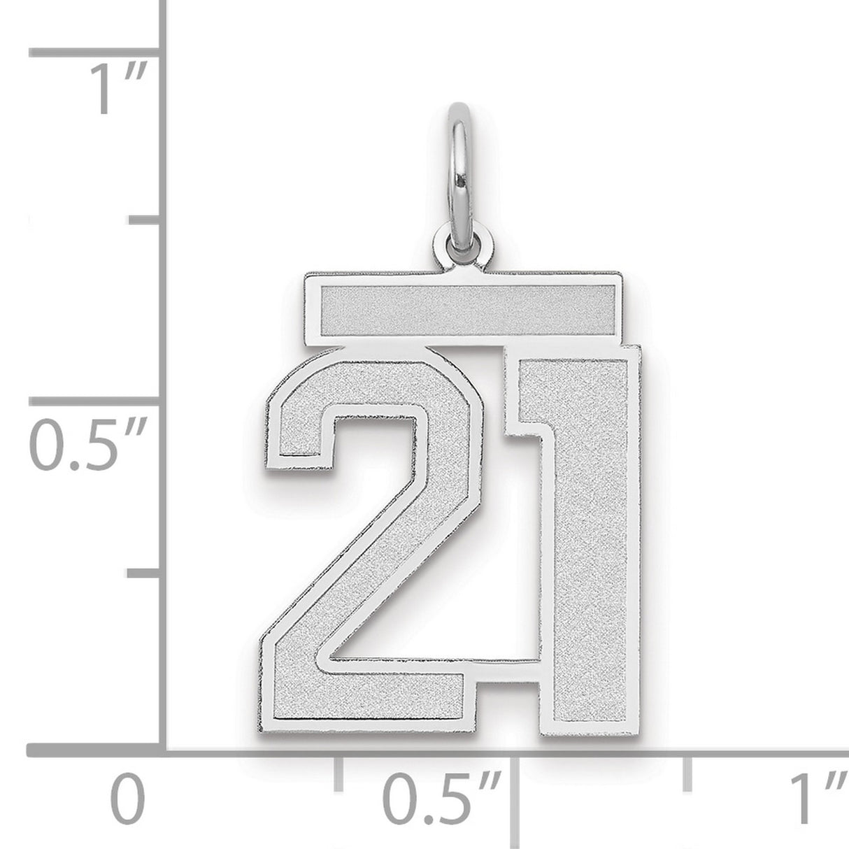 Medium Satin Number 21 Charm Pendant in Real 14k White Gold