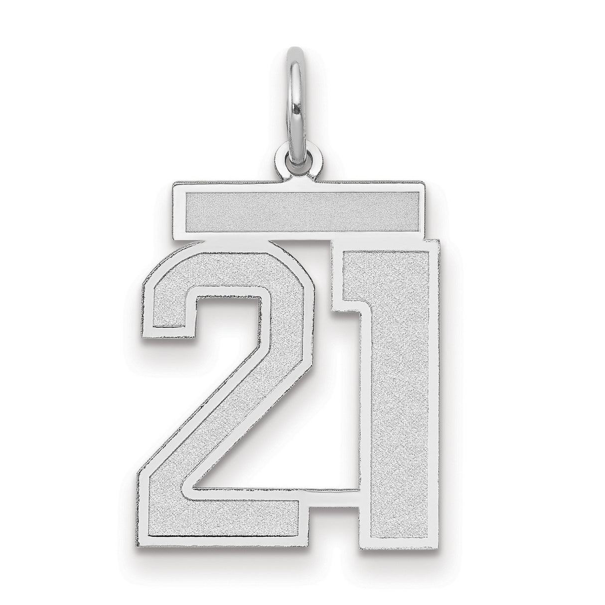 Medium Satin Number 21 Charm Pendant in Real 14k White Gold