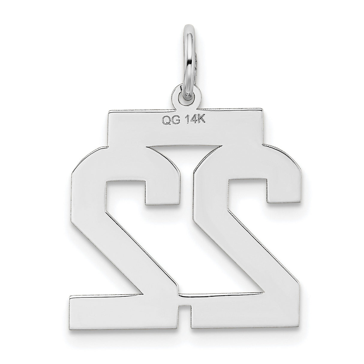 14k White Gold Number 22 Pendant, Bold Jersey Style Sports Charm for Men or Women