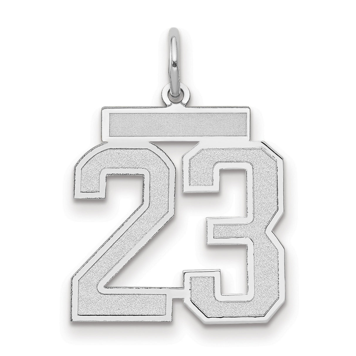 Medium Satin Number 23 Charm Pendant in Real 14k White Gold
