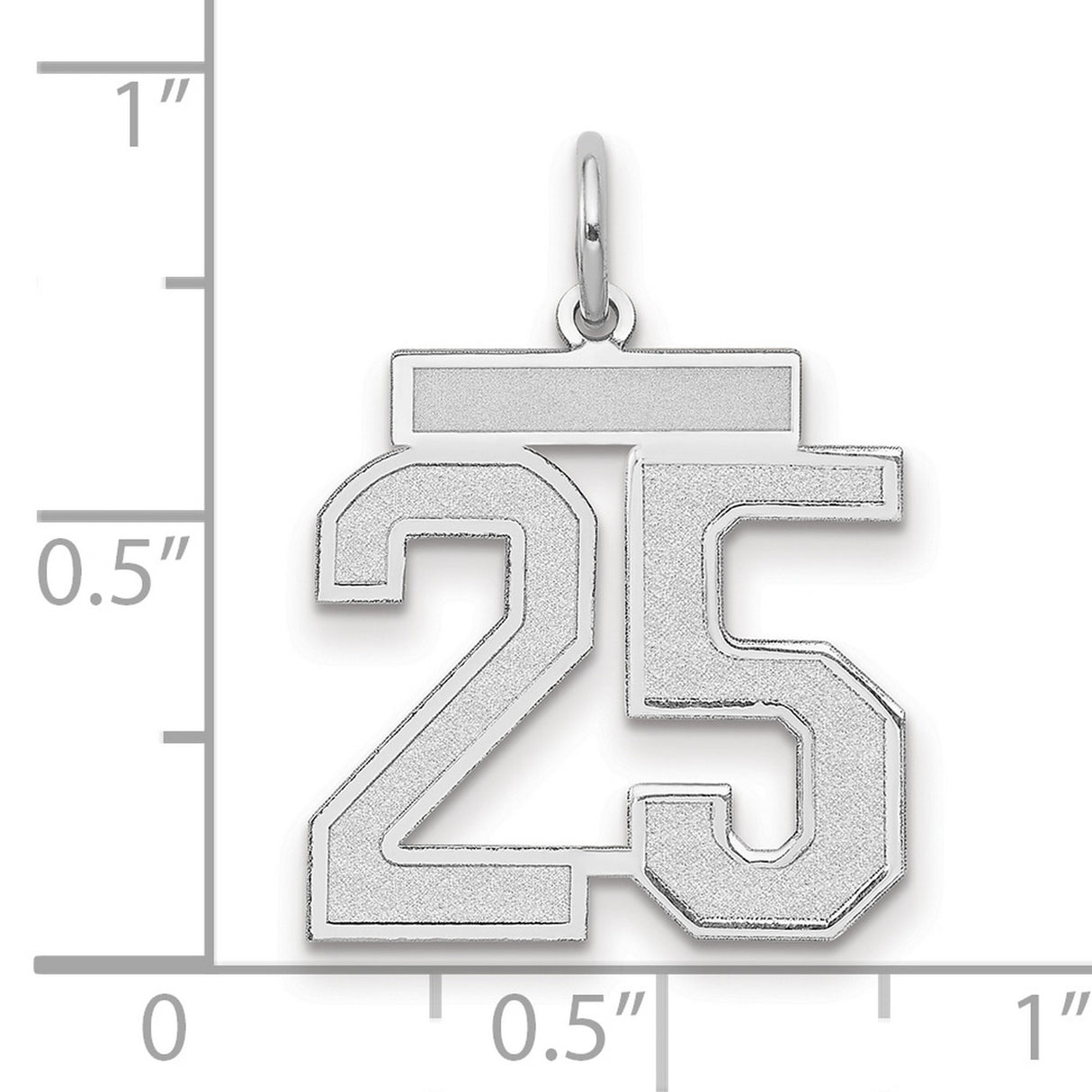 Medium Satin Number 25 Charm Pendant in Real 14k White Gold