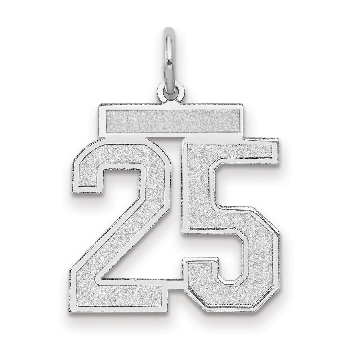Medium Satin Number 25 Charm Pendant in Real 14k White Gold