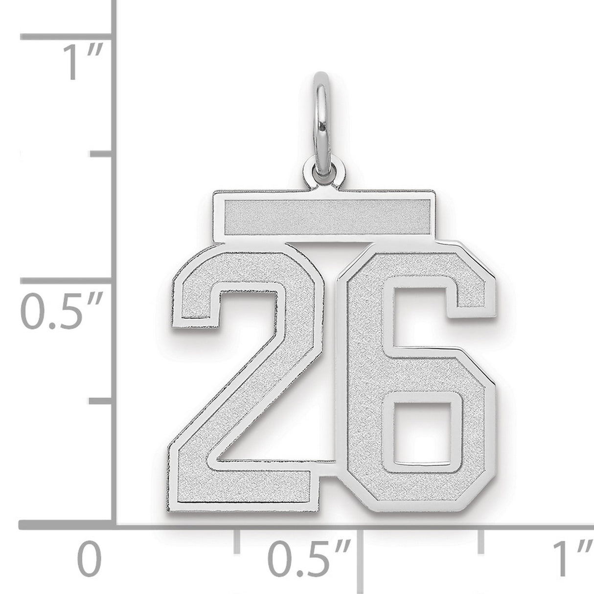 Medium Satin Number 26 Charm Pendant in Real 14k White Gold