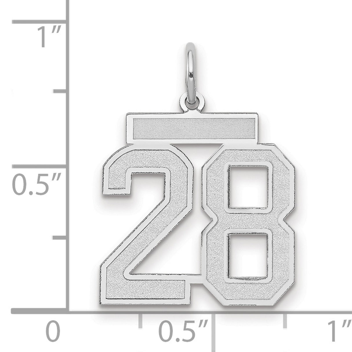 14k White Gold Number 28 Pendant, Jersey Style Sports Charm with Brushed and Polished Finish