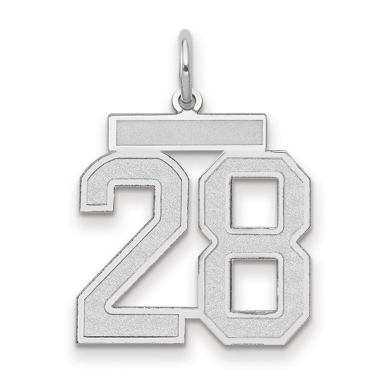 14k White Gold Number 28 Pendant, Jersey Style Sports Charm with Brushed and Polished Finish