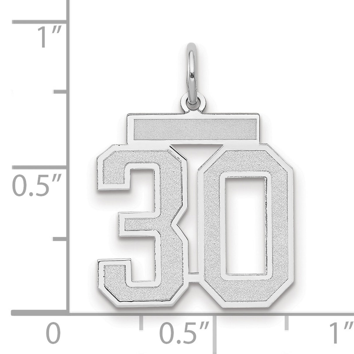 14k White Gold Number 30 Pendant, Bold Varsity Style Unisex Charm for Birthday or Anniversary