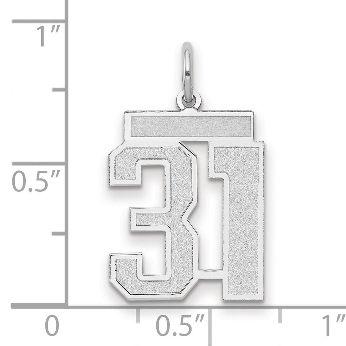 14k White Gold Number 31 Pendant, Block Style Sports Charm for Men or Women