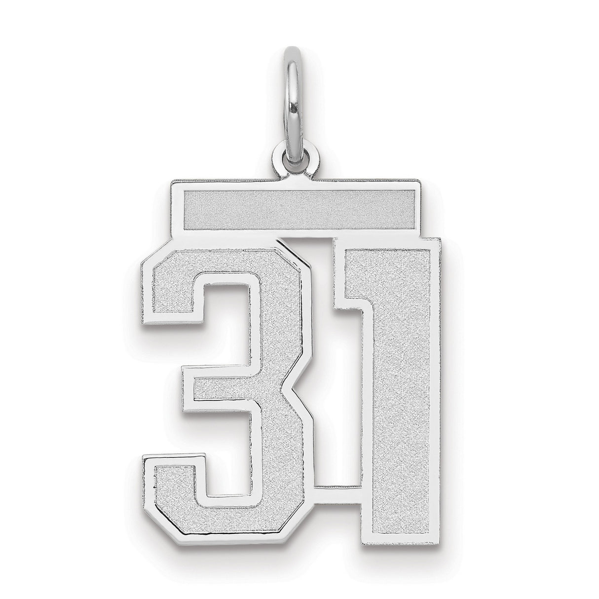 14k White Gold Number 31 Pendant, Block Style Sports Charm for Men or Women
