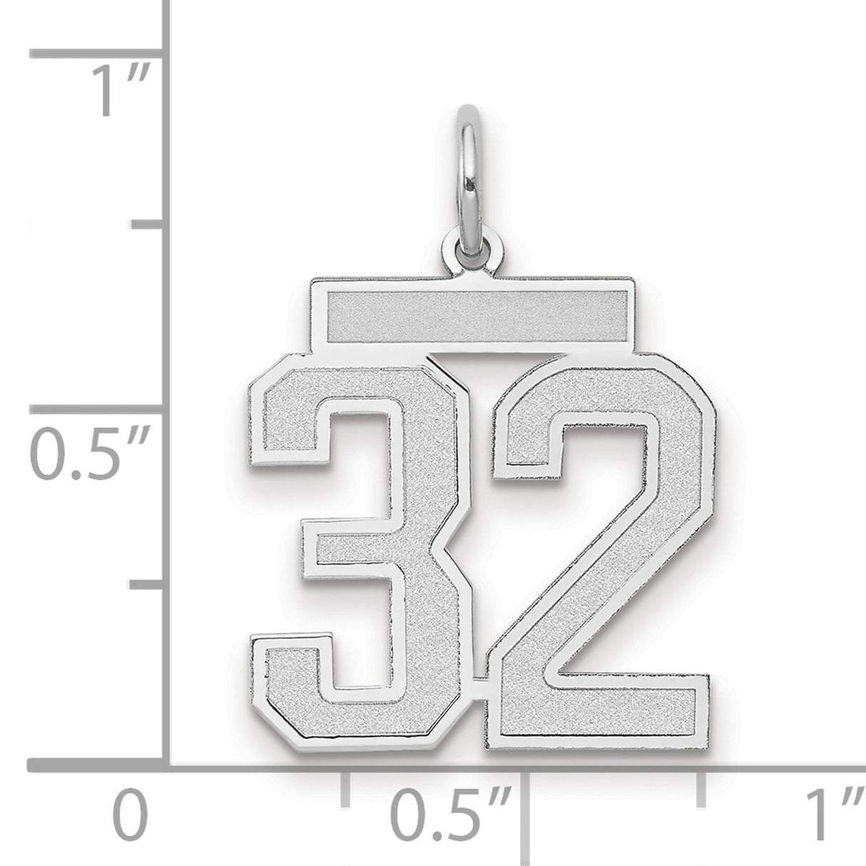 14k White Gold Number 32 Pendant, Bold Block Jersey Style Charm, Unisex Sports Tribute Jewelry
