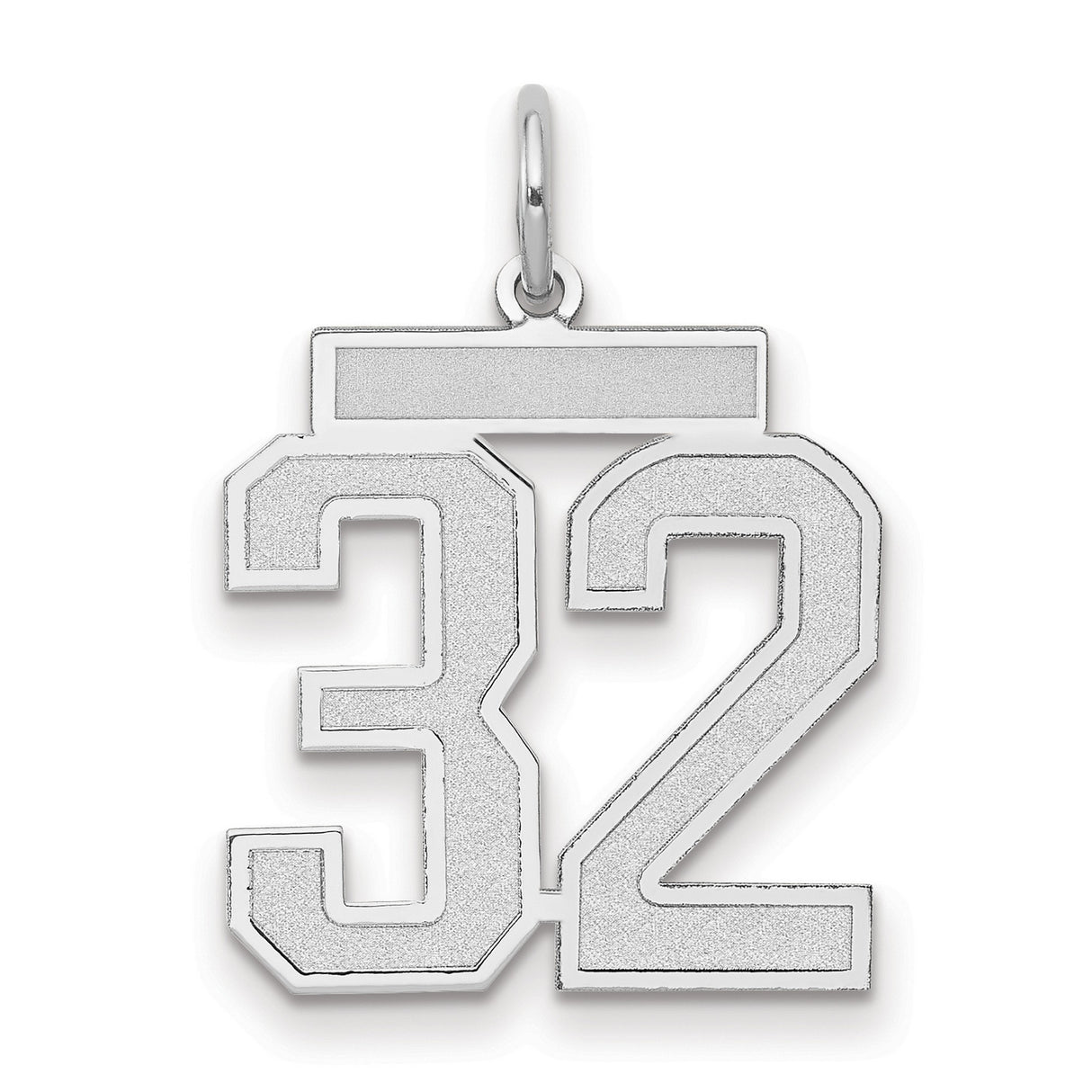 14k White Gold Number 32 Pendant, Bold Block Jersey Style Charm, Unisex Sports Tribute Jewelry