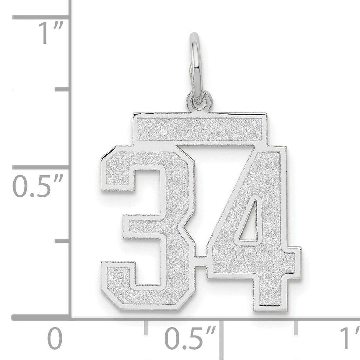 Medium Satin Number 34 Charm Pendant in Real 14k White Gold