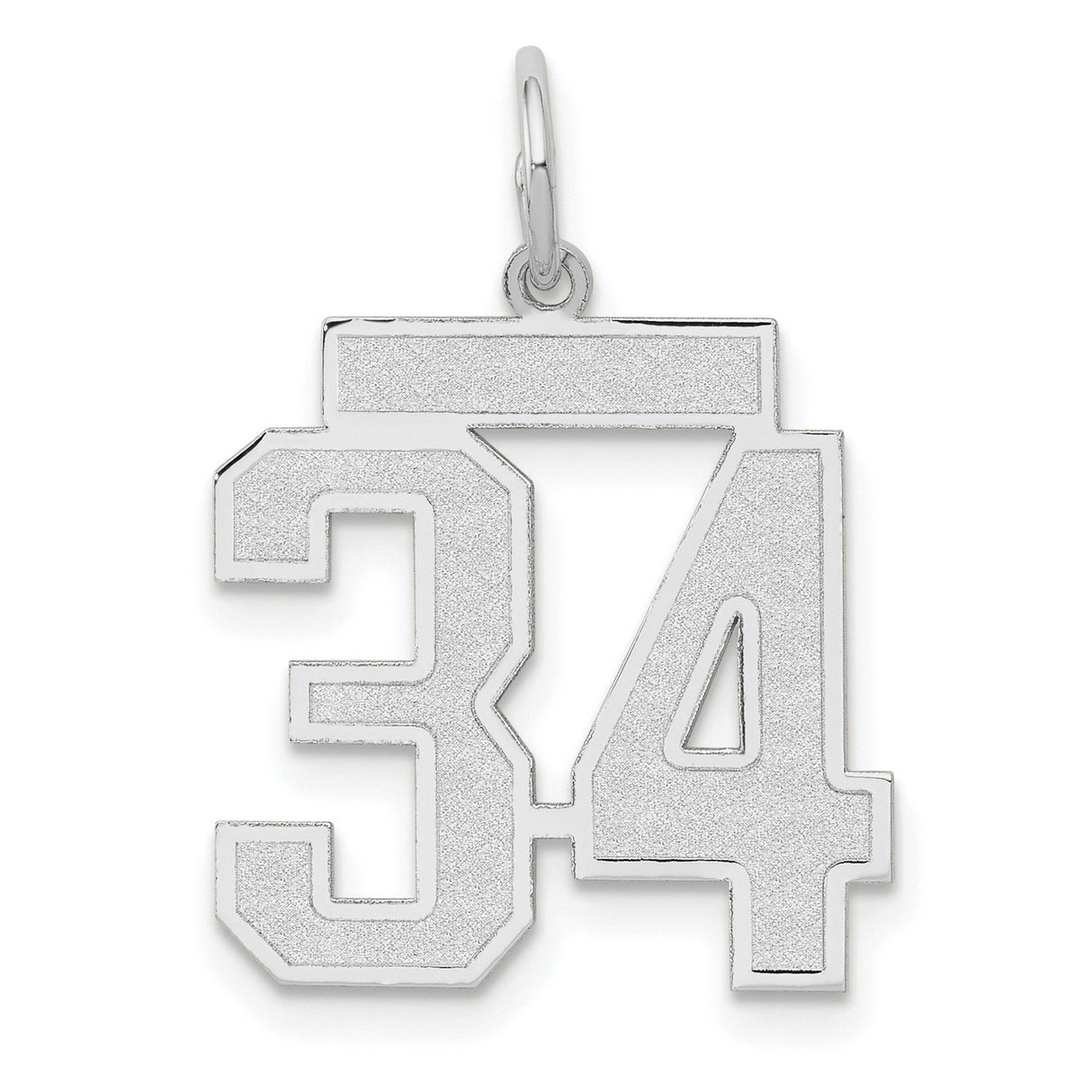 Medium Satin Number 34 Charm Pendant in Real 14k White Gold