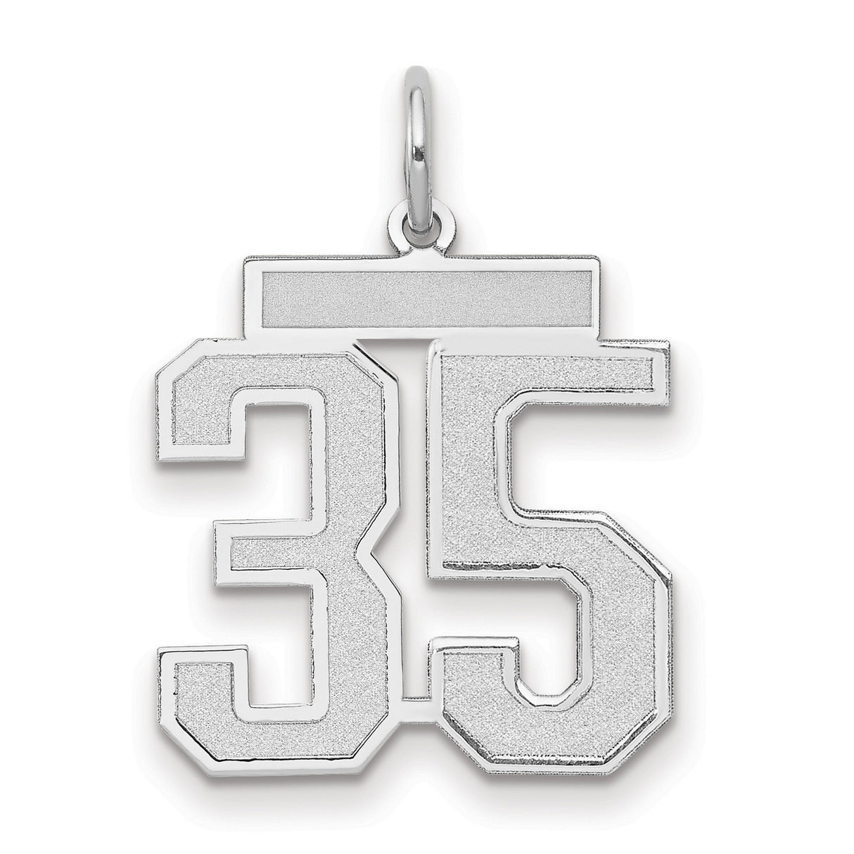 14k White Gold Number 35 Pendant, Bold Block Font Unisex Athlete Charm, Jersey Style Sports Jewelry