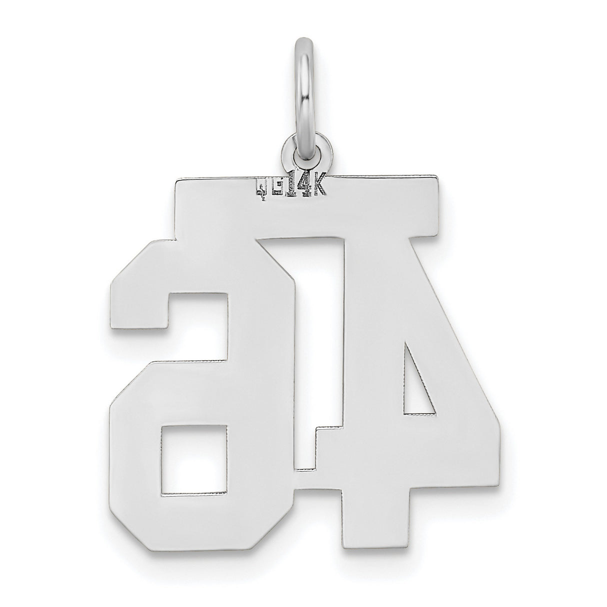 Medium Satin Number 46 Charm Pendant in Real 14k White Gold