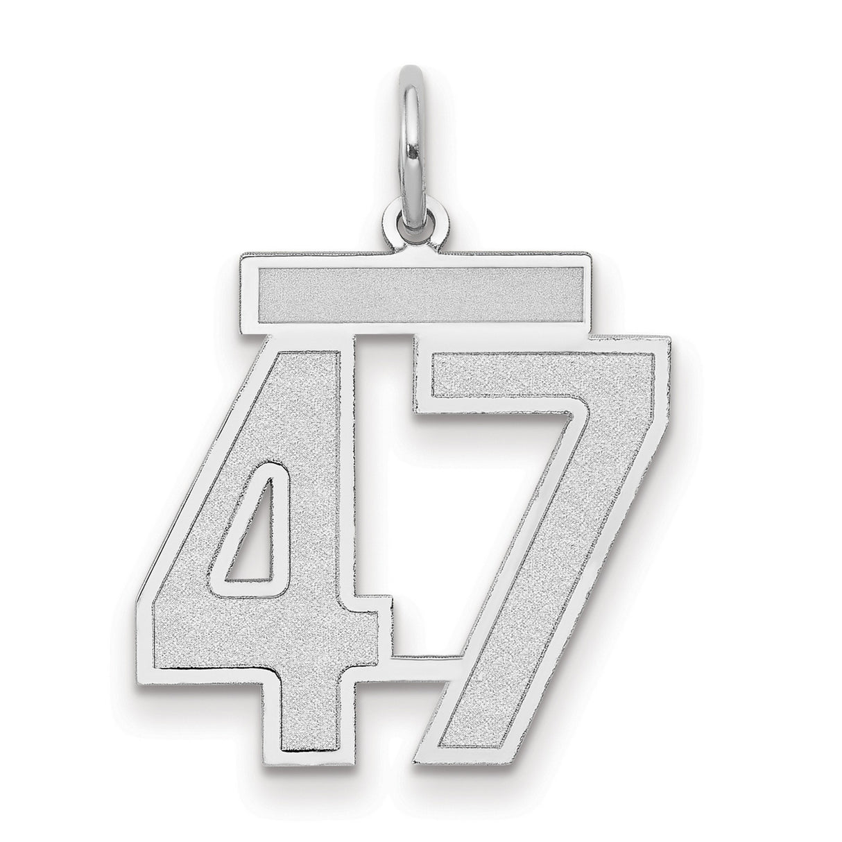 Medium Satin Number 47 Charm Pendant in Real 14k White Gold