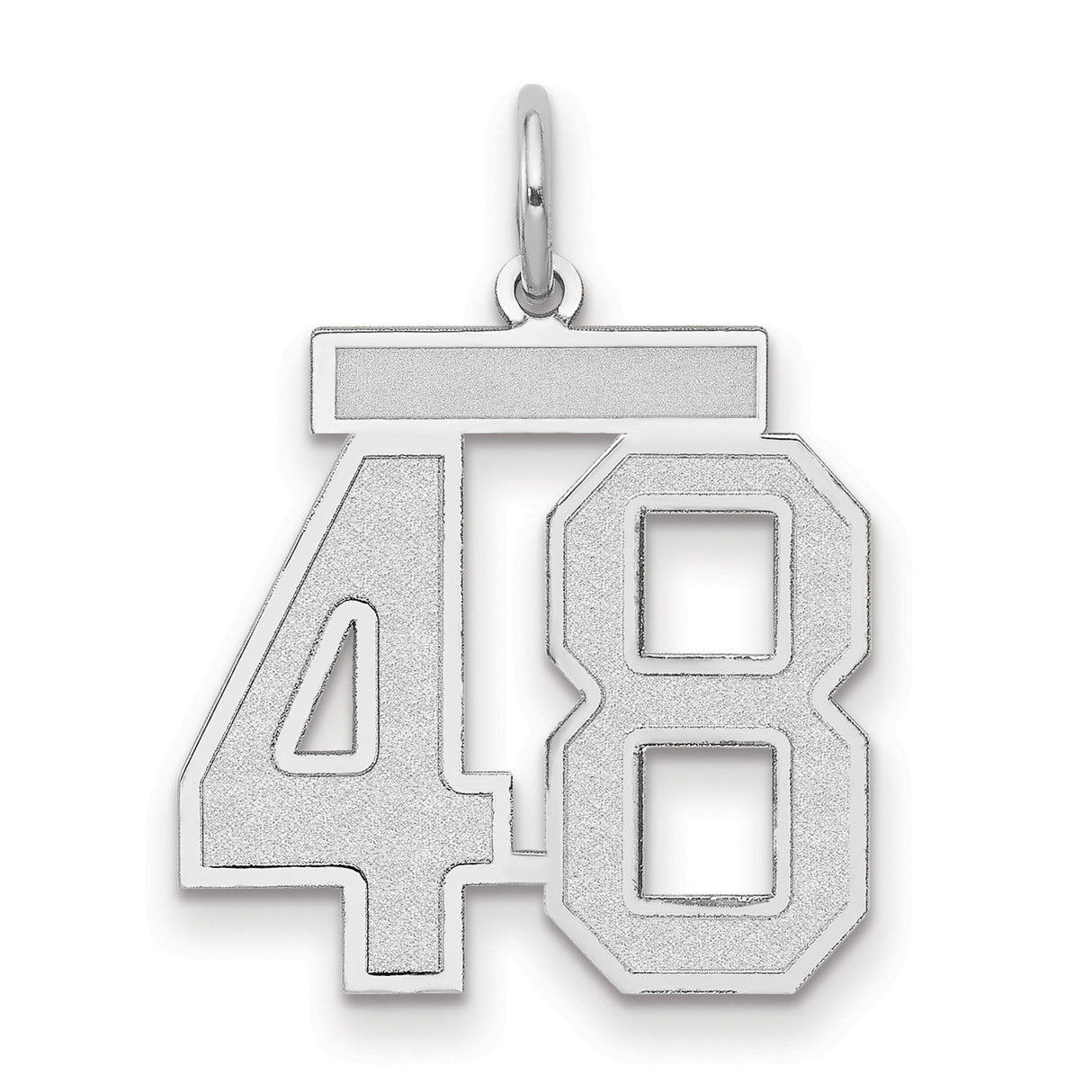 Medium Satin Number 48 Charm Pendant in Real 14k White Gold