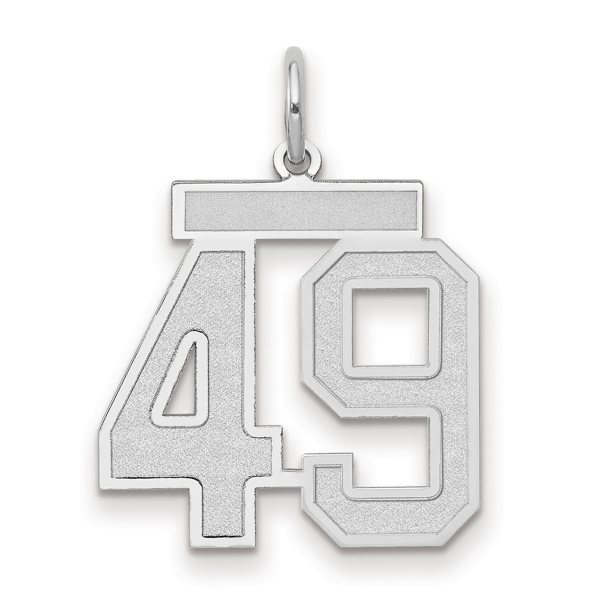 Medium Satin Number 49 Charm Pendant in Real 14k White Gold