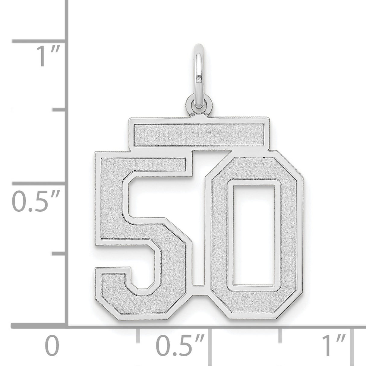 Medium Satin Number 50 Charm Pendant in Real 14k White Gold