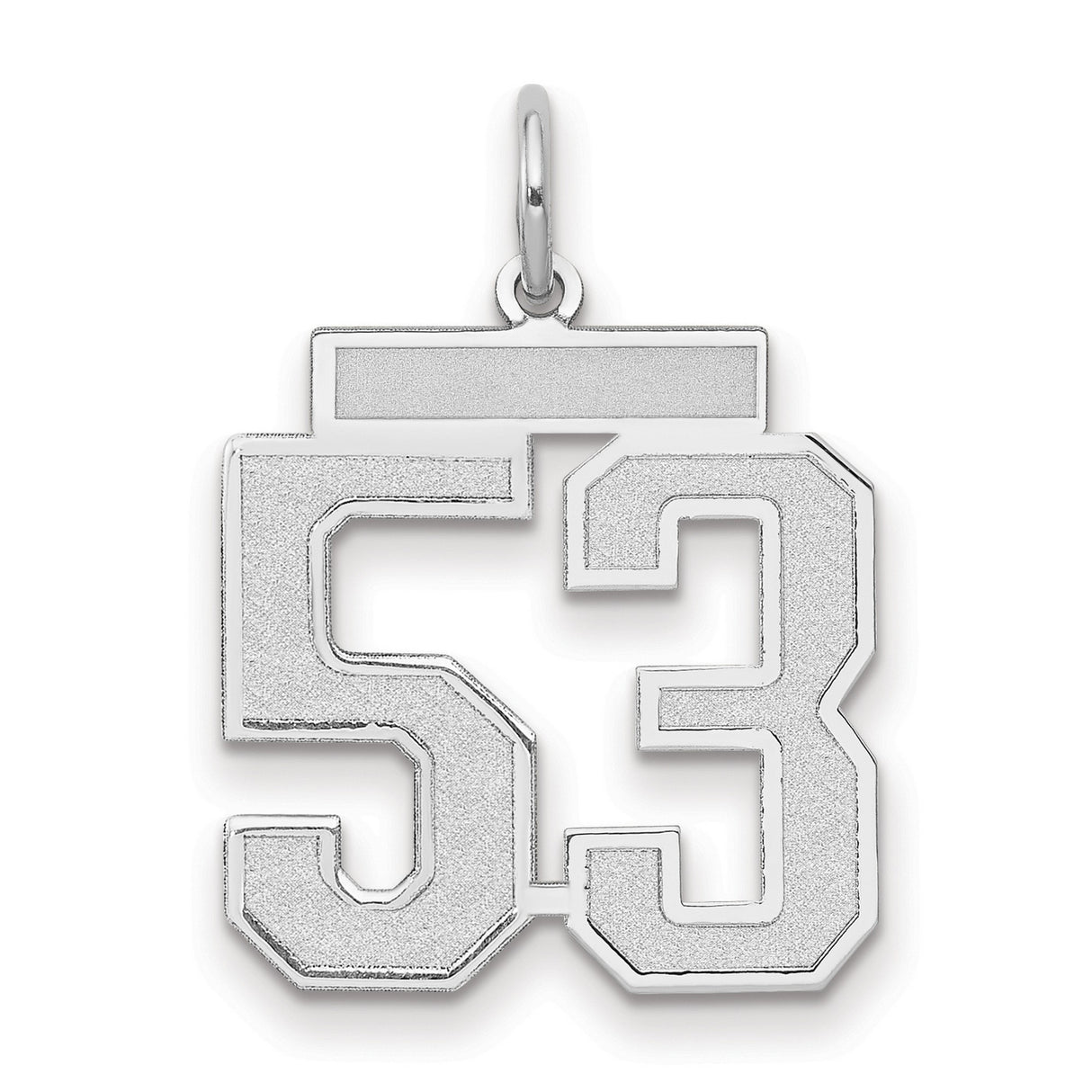 14k White Gold Number 53 Pendant Charm, Varsity Sports Style for Men or Unisex