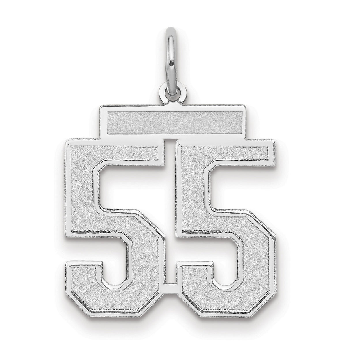Medium Satin Number 55 Charm Pendant in Real 14k White Gold
