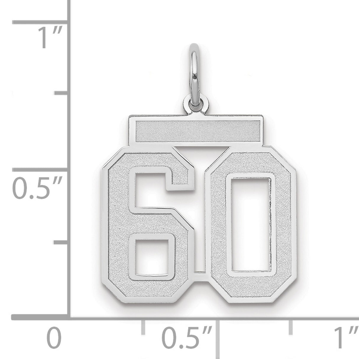Medium Satin Number 60 Charm Pendant in Real 14k White Gold