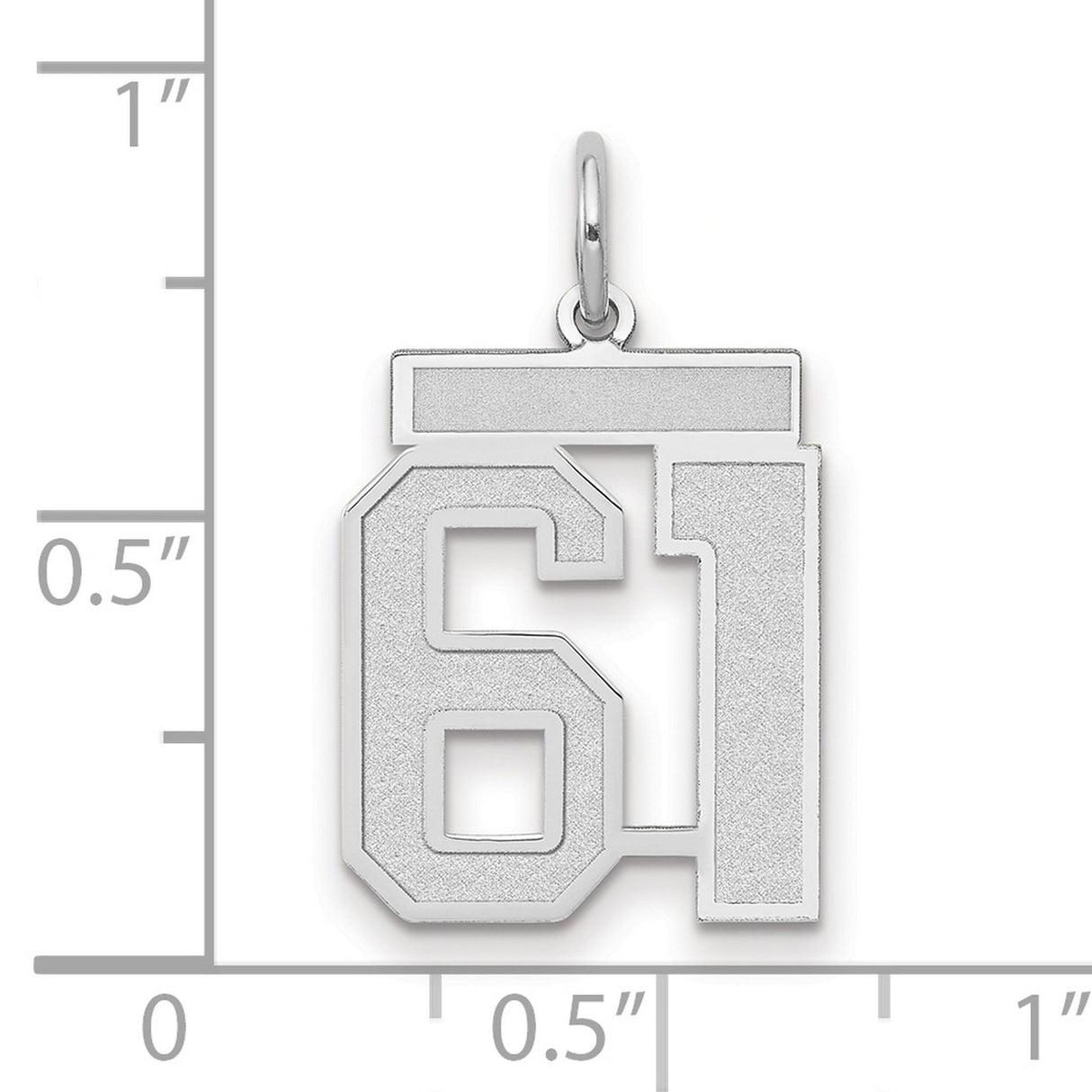 Medium Satin Number 61 Charm Pendant in Real 14k White Gold