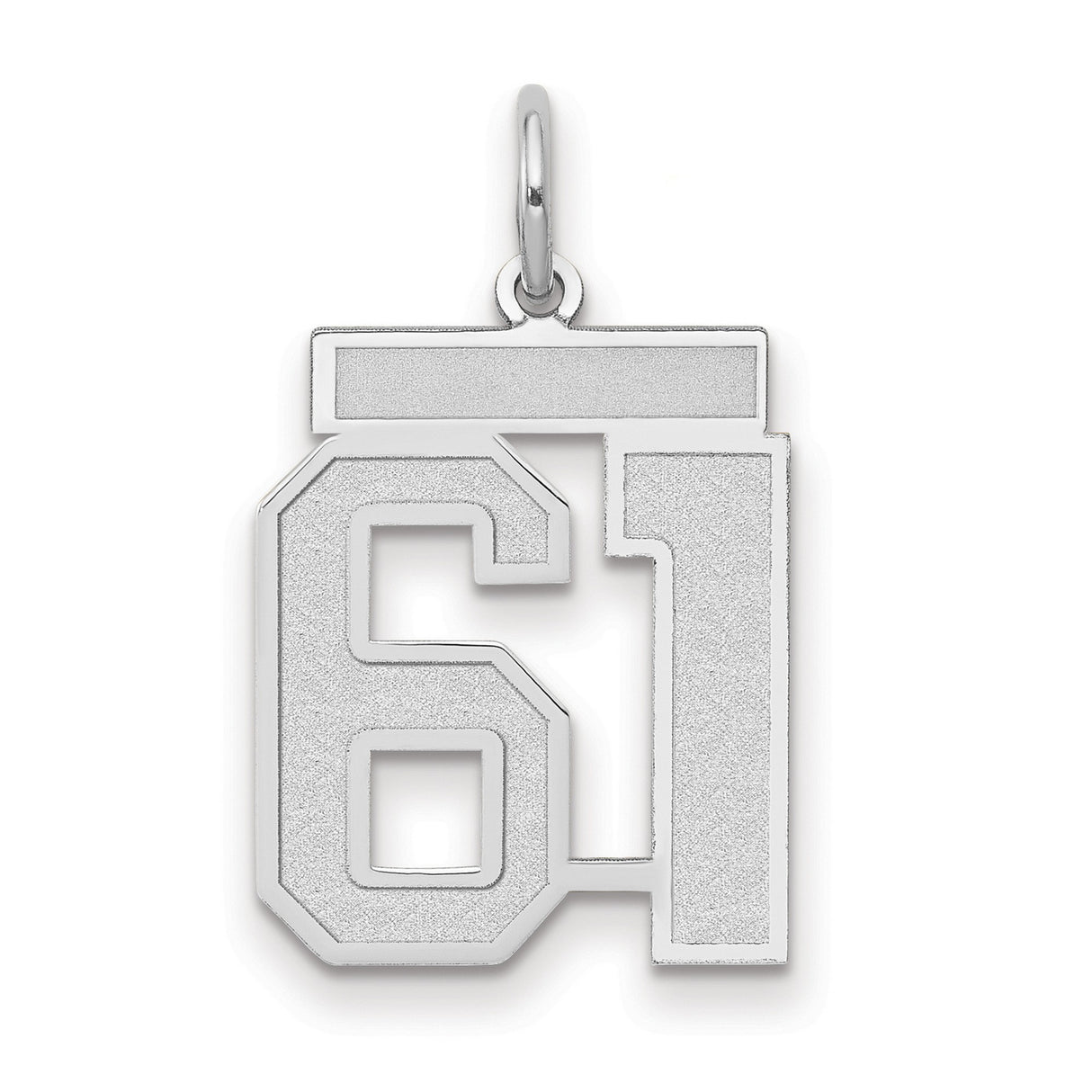 Medium Satin Number 61 Charm Pendant in Real 14k White Gold