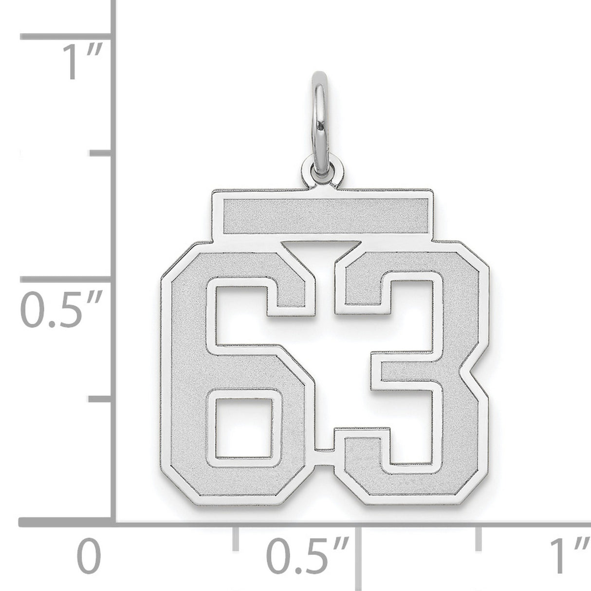 Medium Satin Number 63 Charm Pendant in Real 14k White Gold
