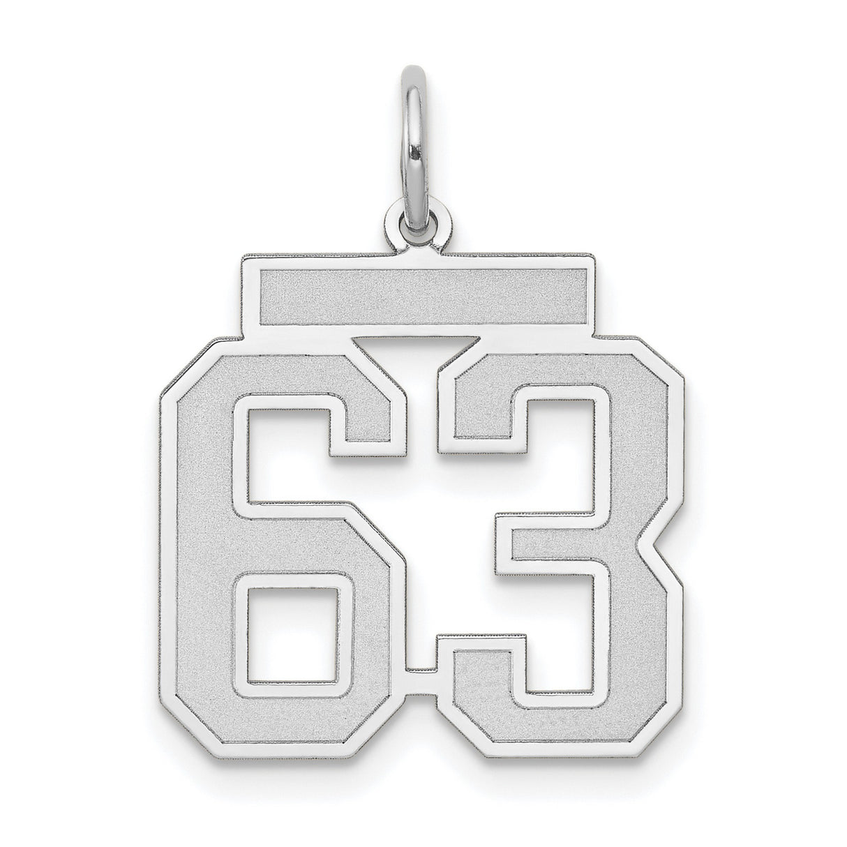 Medium Satin Number 63 Charm Pendant in Real 14k White Gold