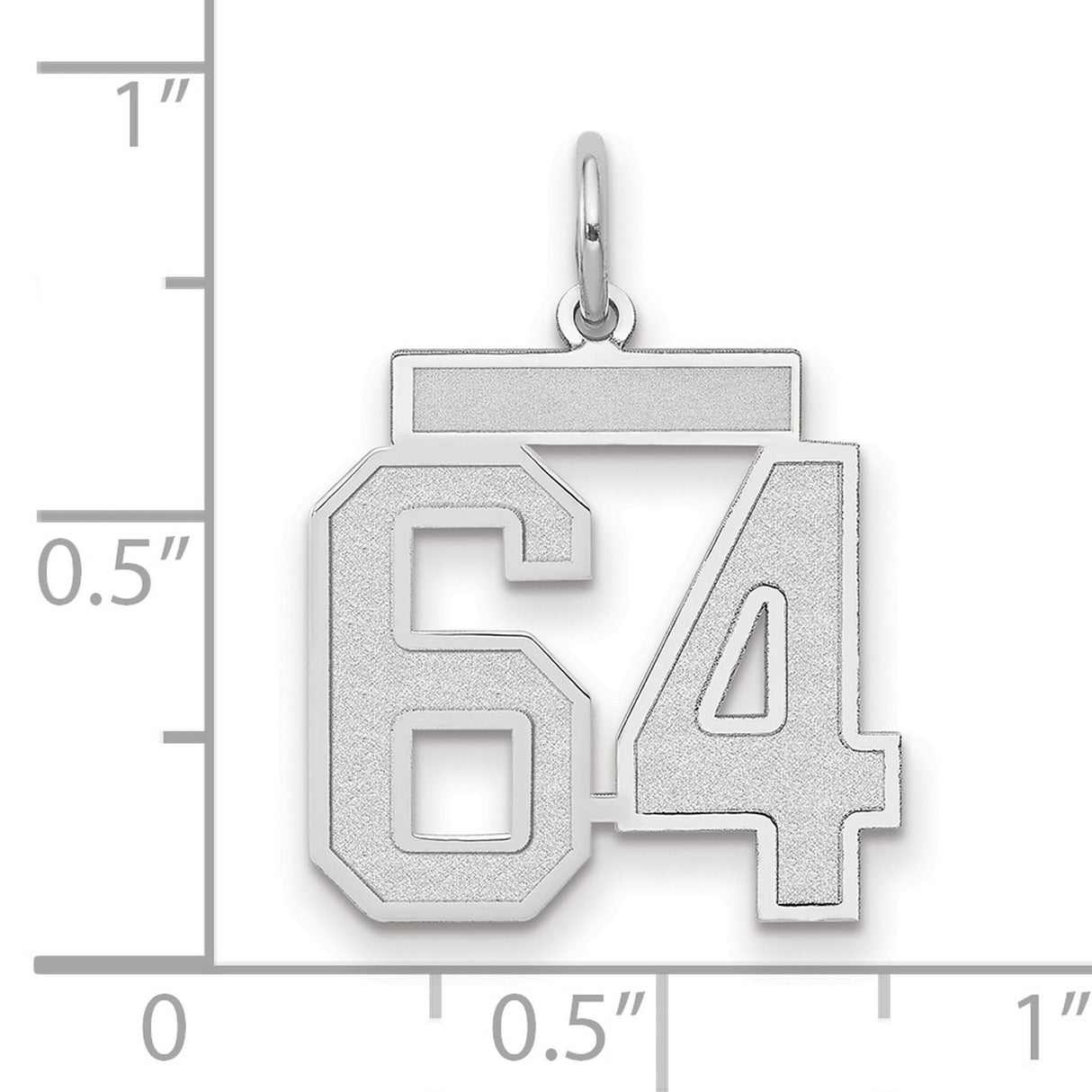 14k White Gold Number 64 Pendant, Bold Block Numerals Sports Charm, Unisex Jewelry