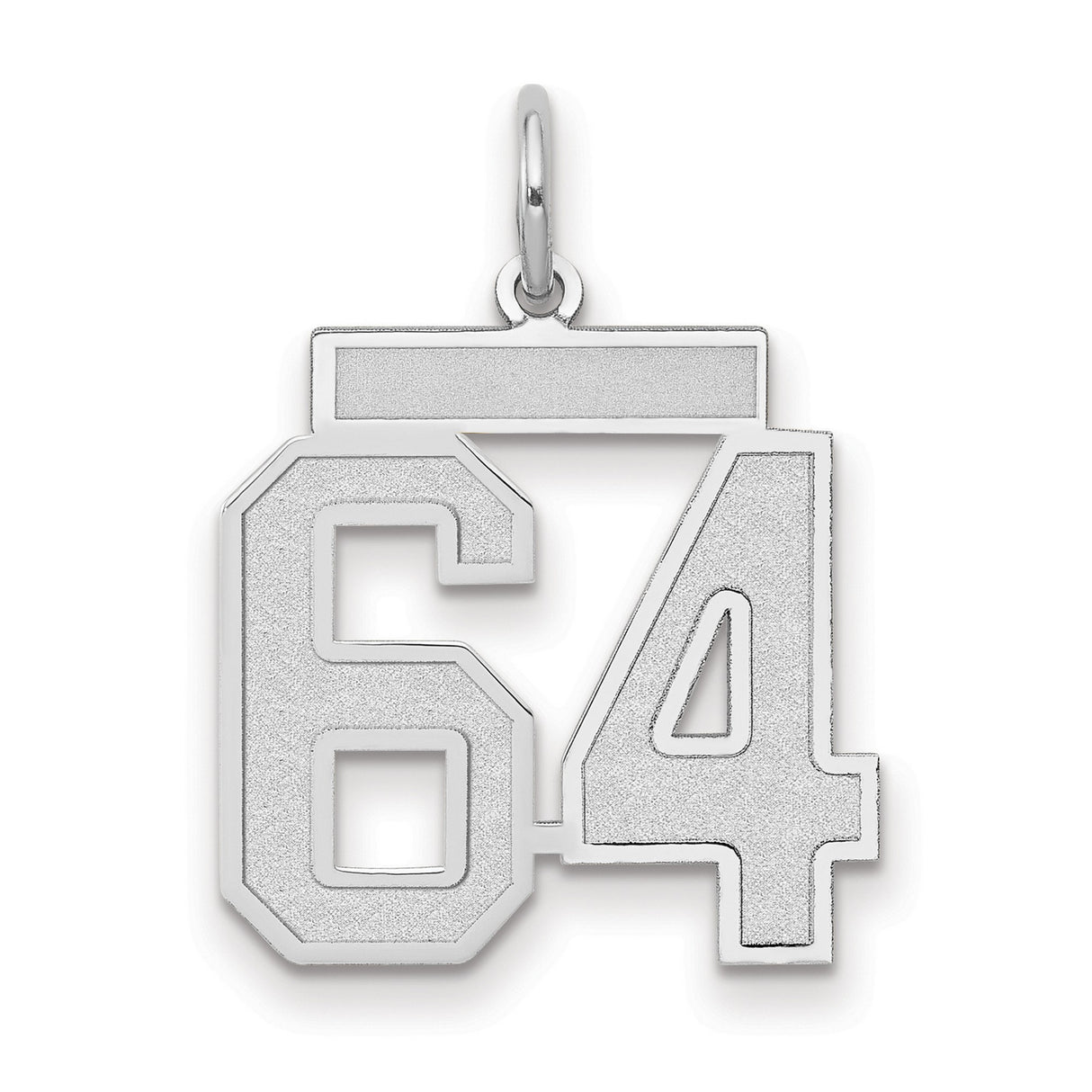 14k White Gold Number 64 Pendant, Bold Block Numerals Sports Charm, Unisex Jewelry