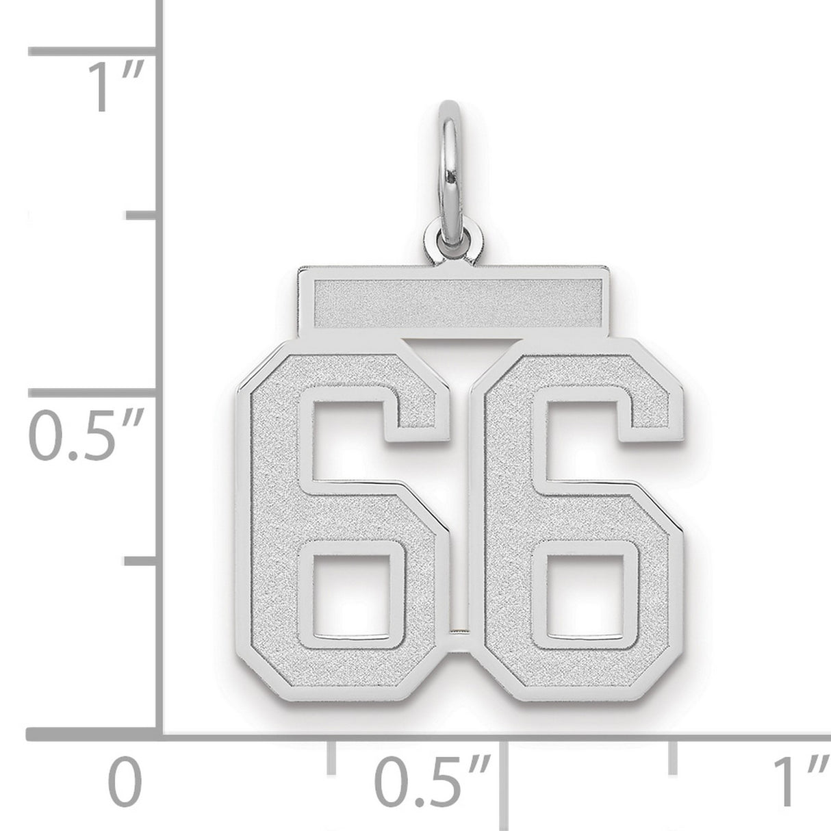 Medium Satin Number 66 Charm Pendant in Real 14k White Gold