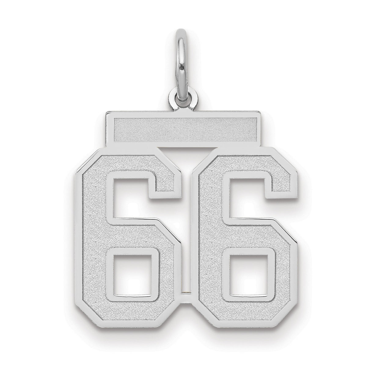 Medium Satin Number 66 Charm Pendant in Real 14k White Gold