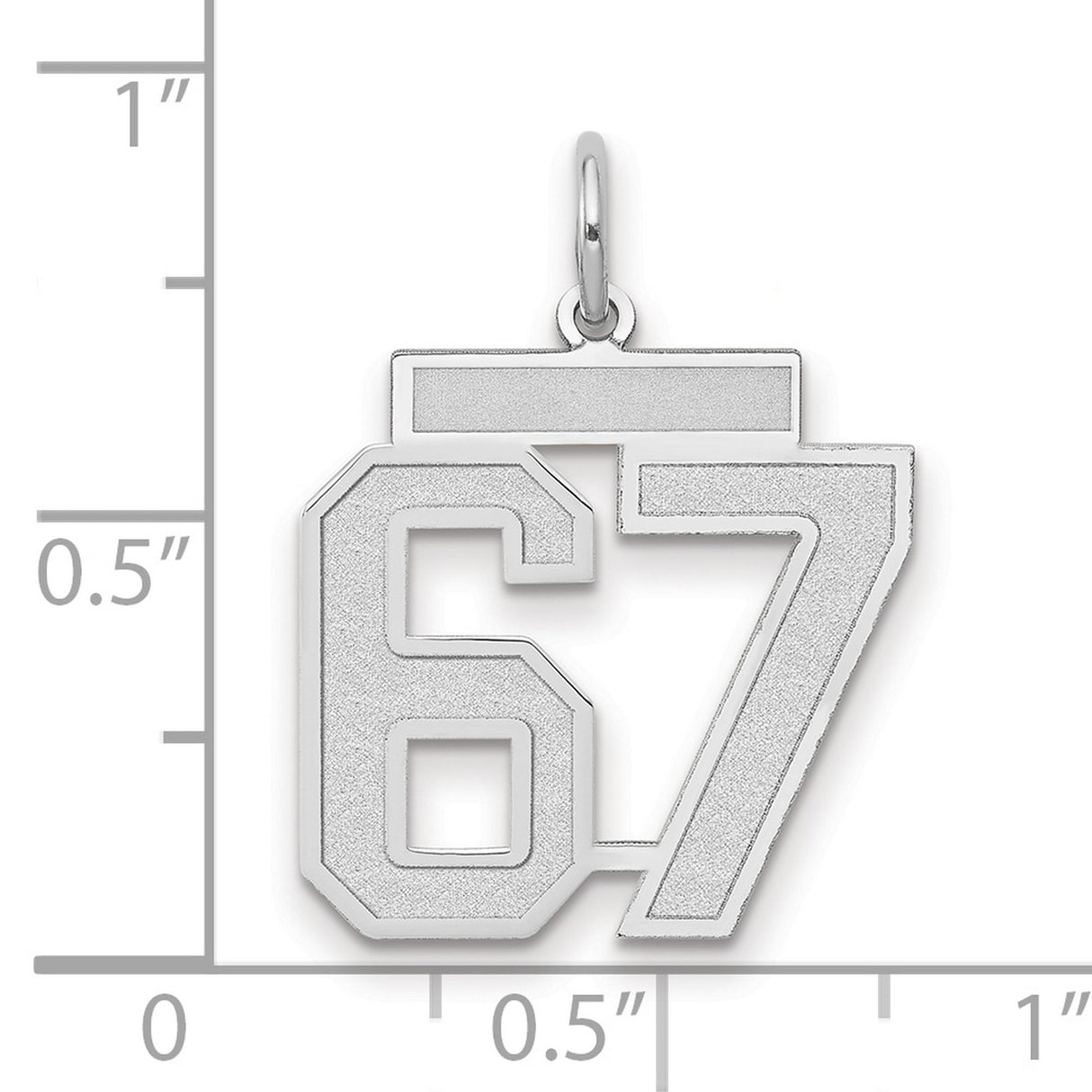 Medium Satin Number 67 Charm Pendant in Real 14k White Gold